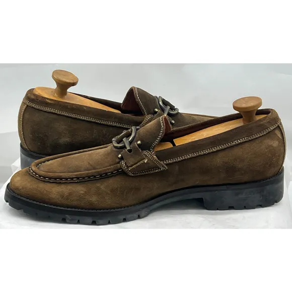 Donald J Pliner Lore Brown Suede Leather Slip On Loafer Bronze Accents Men's 10M