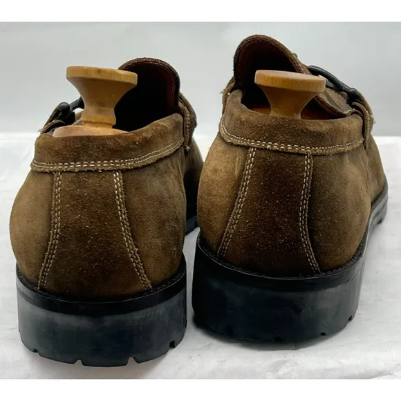 Donald J Pliner Lore Brown Suede Leather Slip On Loafer Bronze Accents Men's 10M