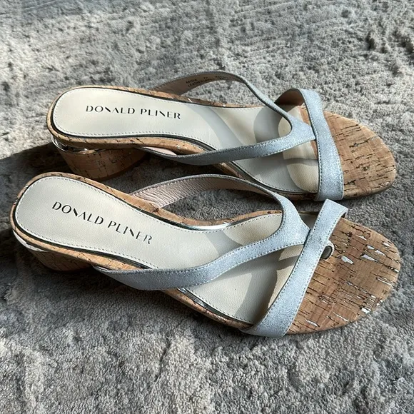 Donald Pliner Mida Cork Block Heel Comfort Slide Sandals Minimalist Leather 7.5