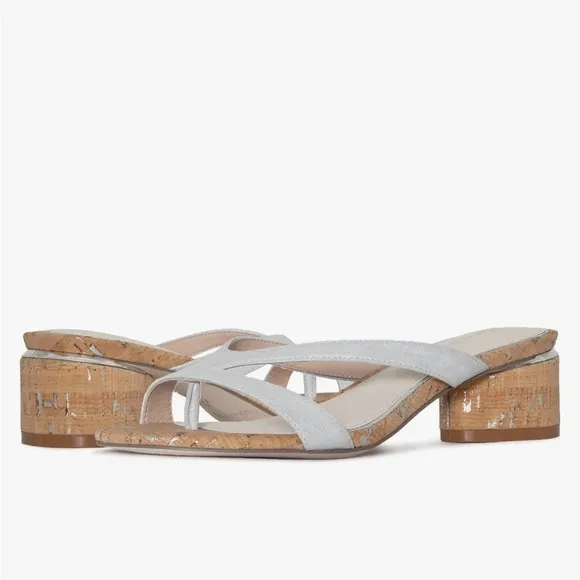 Donald Pliner Mida Cork Block Heel Comfort Slide Sandals Minimalist Leather 7.5