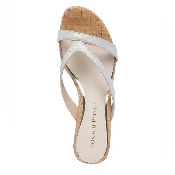 Donald Pliner Mida Cork Block Heel Comfort Slide Sandals Minimalist Leather 7.5