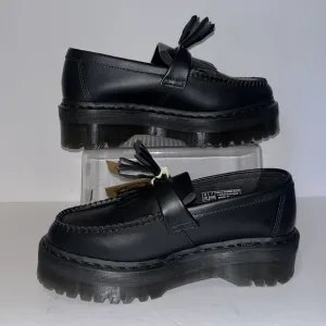 Dr Doc Martens Vegan Adrian Quad Mono Platform Loafers Black Leather W8 M7 NEW
