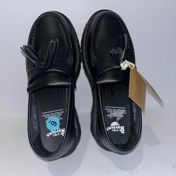 Dr Doc Martens Vegan Adrian Quad Mono Platform Loafers Black Leather W8 M7 NEW
