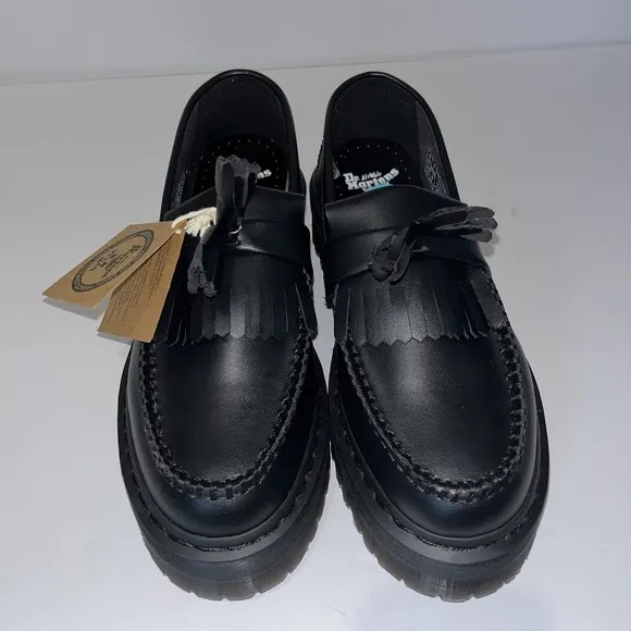 Dr Doc Martens Vegan Adrian Quad Mono Platform Loafers Black Leather W8 M7 NEW