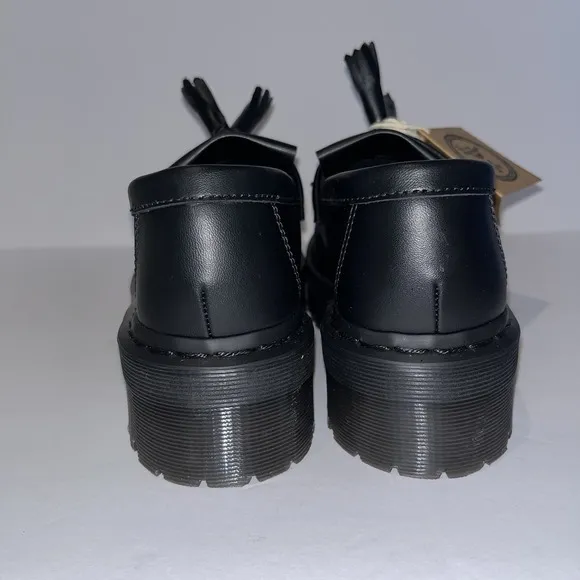 Dr Doc Martens Vegan Adrian Quad Mono Platform Loafers Black Leather W8 M7 NEW