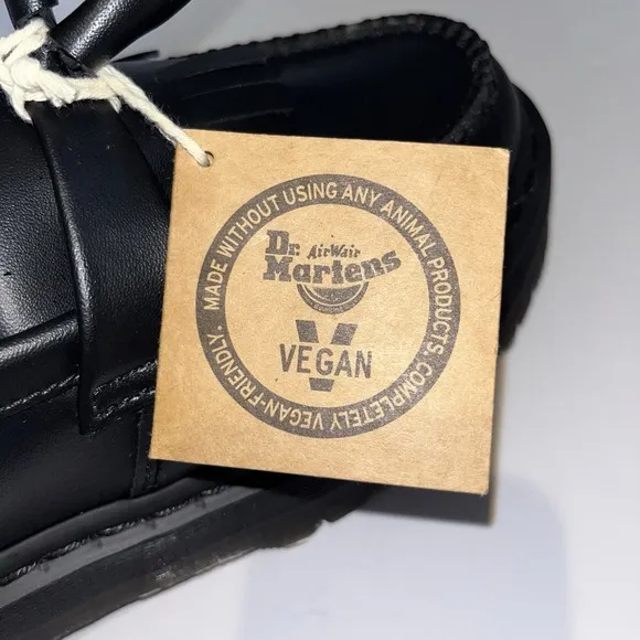 Dr Doc Martens Vegan Adrian Quad Mono Platform Loafers Black Leather W8 M7 NEW