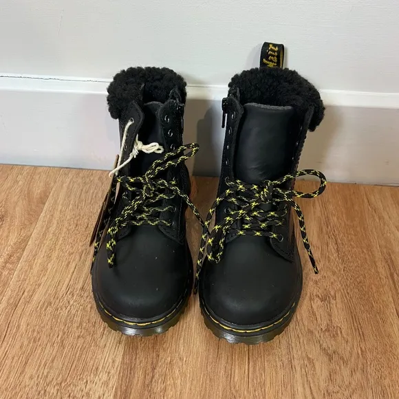 Dr. Martens Black Toddler Girl 1460 Collar Faux Shearling Warmwair Lug Boots 9