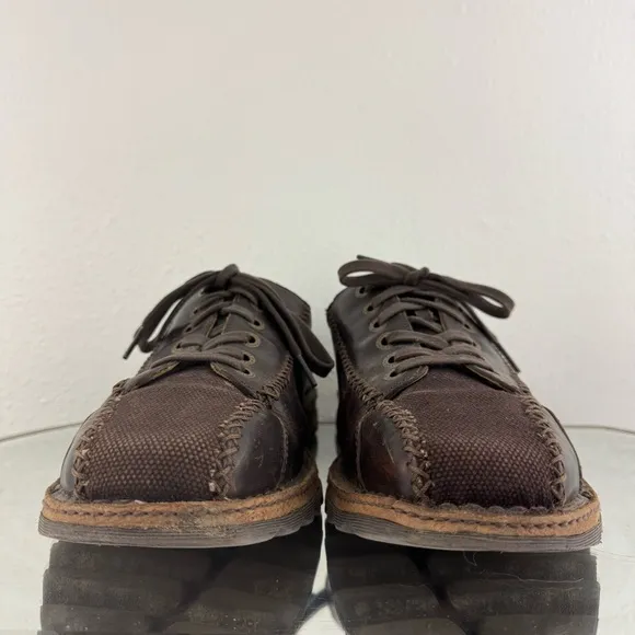 DR. MARTENS Mens Dark Brown Leather Cross Stitch Casual Lace Up Oxford Sneakers