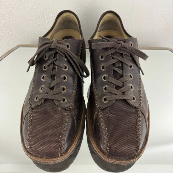 DR. MARTENS Mens Dark Brown Leather Cross Stitch Casual Lace Up Oxford Sneakers