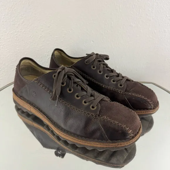 DR. MARTENS Mens Dark Brown Leather Cross Stitch Casual Lace Up Oxford Sneakers