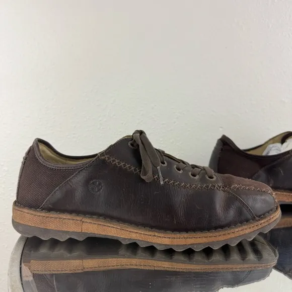 DR. MARTENS Mens Dark Brown Leather Cross Stitch Casual Lace Up Oxford Sneakers