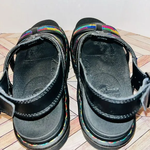 Dr. Martens Yelena Rainbow Sequin Women's 7 Black Chunky Summer Sandals Sparkle