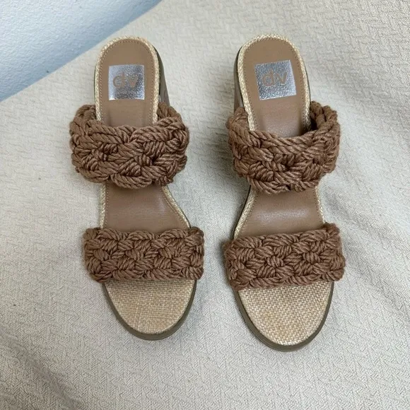 DV By Dolce Vita Toffee Roulette Block Heel Slide Sandal Fashion Slip-On Size 10