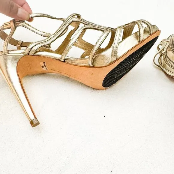 DVF Gold Metallic Cage Stiletto Heel Sandals Open Toe SIze 9 NWOB