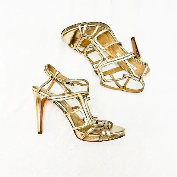 DVF Gold Metallic Cage Stiletto Heel Sandals Open Toe SIze 9 NWOB