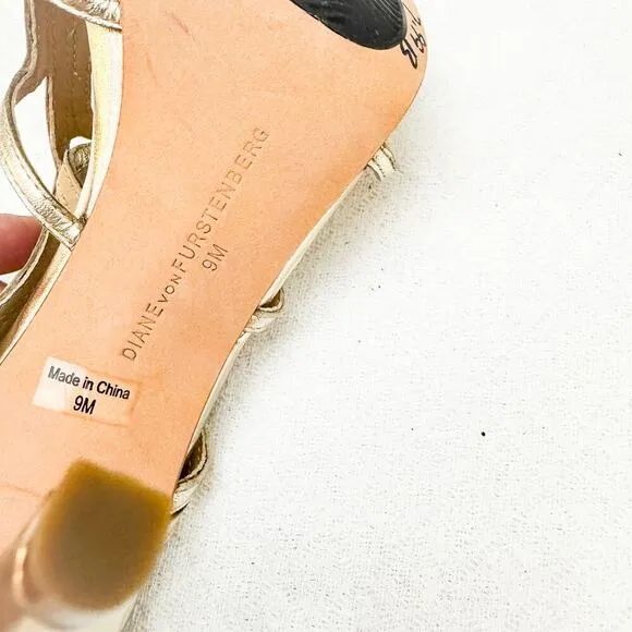 DVF Gold Metallic Cage Stiletto Heel Sandals Open Toe SIze 9 NWOB