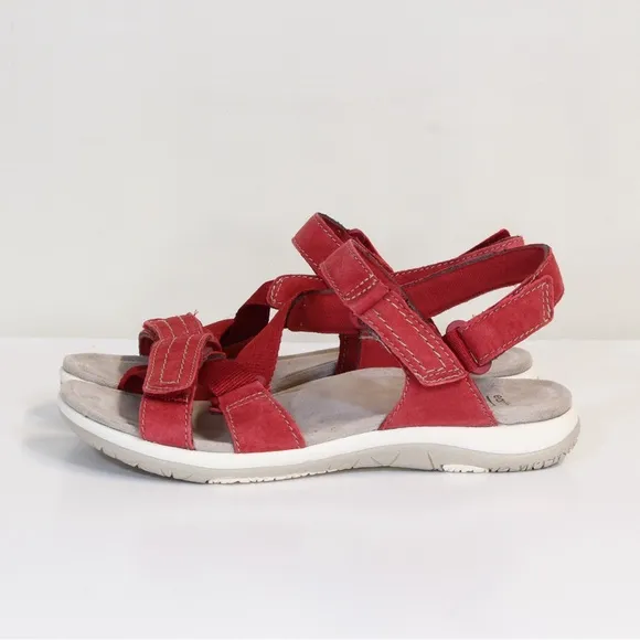 Earth Origins Savoy Slade Red Pepper Suede Open Toe Adjustable Strap Sandal NWT