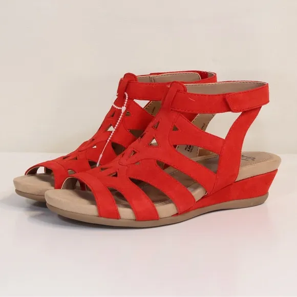 Earth Pisa Chatham Spicy Red Suede Open Toe Gladiator Sandal NWT NIB