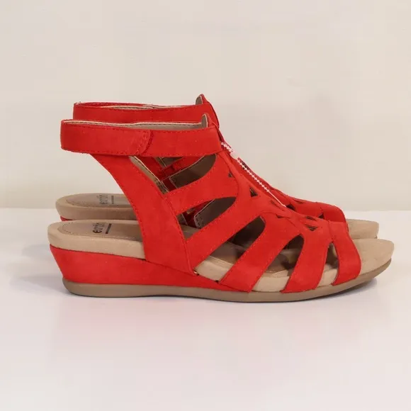 Earth Pisa Chatham Spicy Red Suede Open Toe Gladiator Sandal NWT NIB
