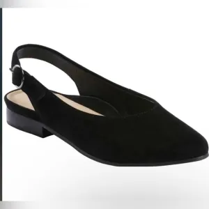 Earth Ursula Sz 6 Slingback Closed Toe Shoes Flats Sandals Suede Leather Black