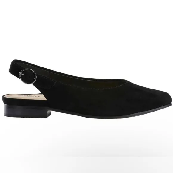 Earth Ursula Sz 6 Slingback Closed Toe Shoes Flats Sandals Suede Leather Black