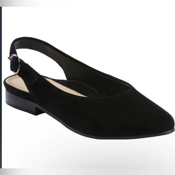 Earth Ursula Sz 6 Slingback Closed Toe Shoes Flats Sandals Suede Leather Black