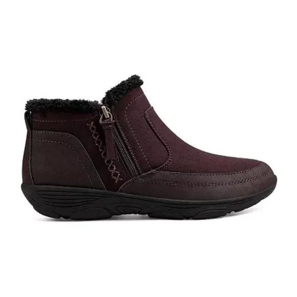 Easy Spirit Verry Boots Women US 6 Brown Faux Shearling Side Zipper Ankle KHD653