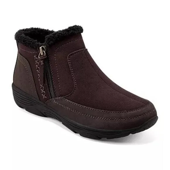 Easy Spirit Verry Boots Women US 6 Brown Faux Shearling Side Zipper Ankle KHD653