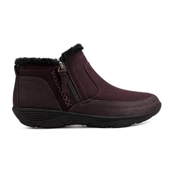 Easy Spirit Verry Boots Women US 6 Brown Faux Shearling Side Zipper Ankle KHD653
