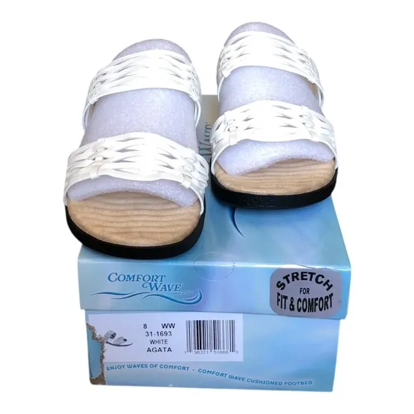 Easy Street® Agata Slide Sandals Cushioned Footbed Faux Leather Slide White 8WW