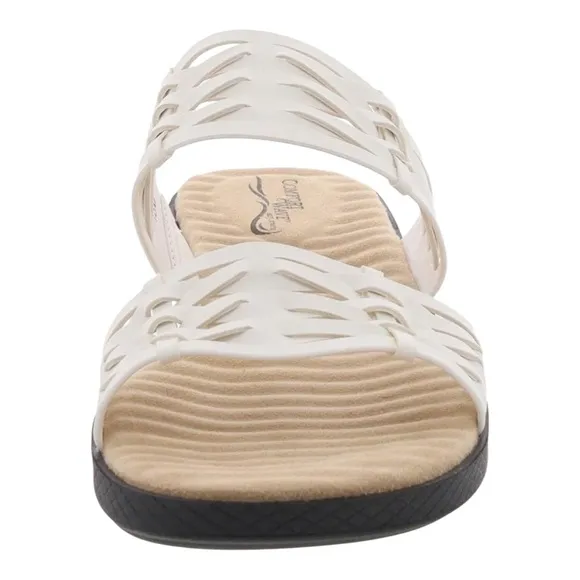 Easy Street® Agata Slide Sandals Cushioned Footbed Faux Leather Slide White 8WW