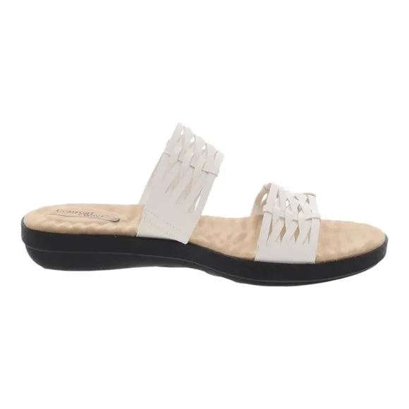 Easy Street® Agata Slide Sandals Cushioned Footbed Faux Leather Slide White 8WW