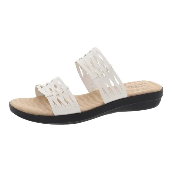 Easy Street® Agata Slide Sandals Cushioned Footbed Faux Leather Slide White 8WW