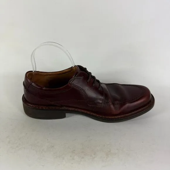 Ecco Austin Oxford Men's 8.5 Maroon Leather Apron Toe Lace-Up Low Top Block Heel