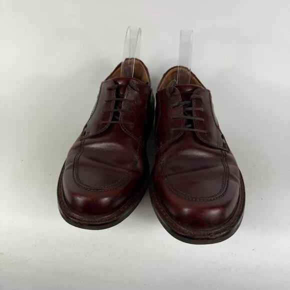 Ecco Austin Oxford Men's 8.5 Maroon Leather Apron Toe Lace-Up Low Top Block Heel