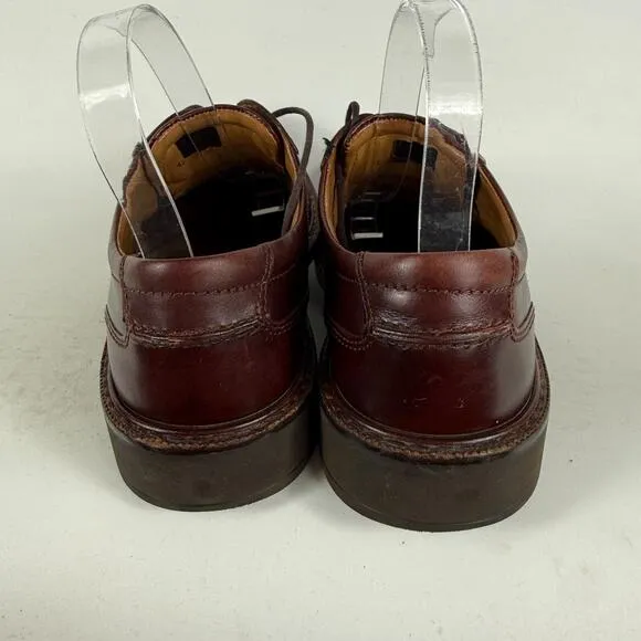 Ecco Austin Oxford Men's 8.5 Maroon Leather Apron Toe Lace-Up Low Top Block Heel
