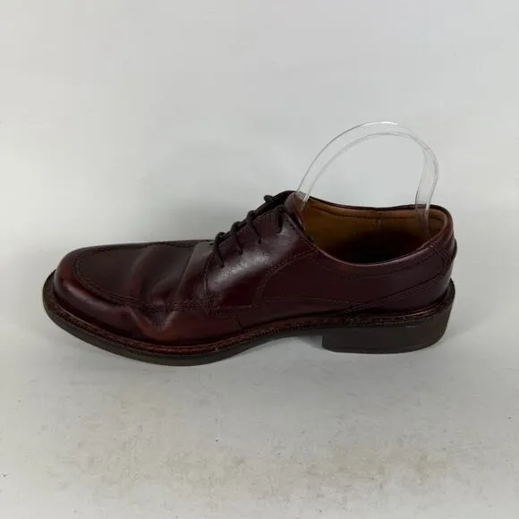 Ecco Austin Oxford Men's 8.5 Maroon Leather Apron Toe Lace-Up Low Top Block Heel