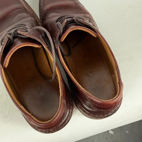 Ecco Austin Oxford Men's 8.5 Maroon Leather Apron Toe Lace-Up Low Top Block Heel