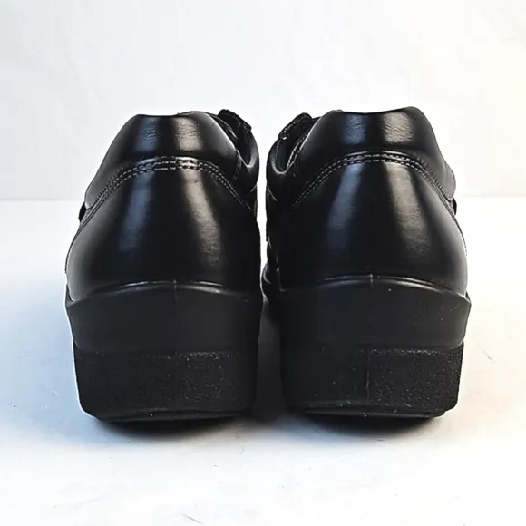Ecco Corse Premium Leather Black 3 Strap Velcro Square Toe Comfort Shoe