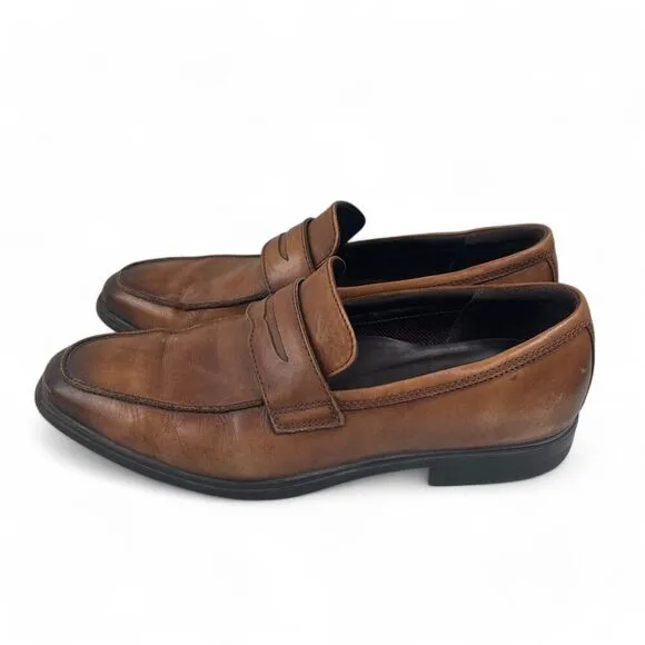 Ecco Men's Melbourne Penny Loafer US 11 EUR 45 Brown Dress Shoes Office Preppy