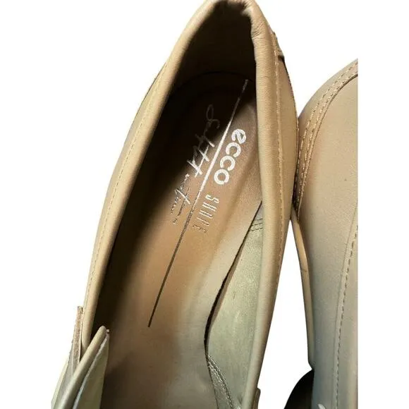 ECCO Nude Platform Loafer Heels Size 39 (US 8-8.5) Chunky Block Heel Office Chic