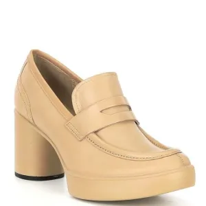 ECCO Nude Platform Loafer Heels Size 39 (US 8-8.5) Chunky Block Heel Office Chic