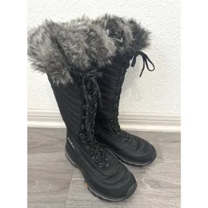 Eddie Bauer Boots Womens 8.5 Black Faux Fur Lace Up Thermafill Winter Snow Boots