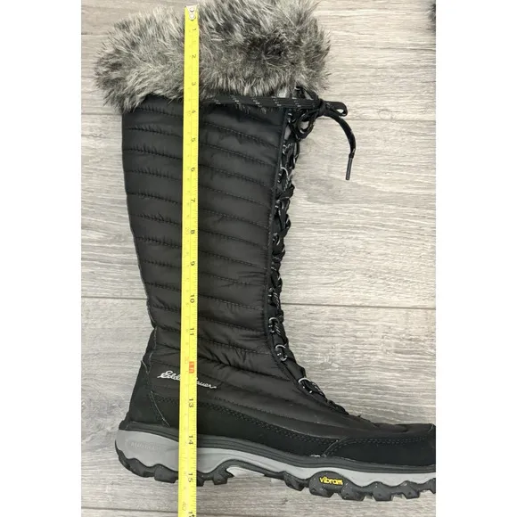 Eddie Bauer Boots Womens 8.5 Black Faux Fur Lace Up Thermafill Winter Snow Boots