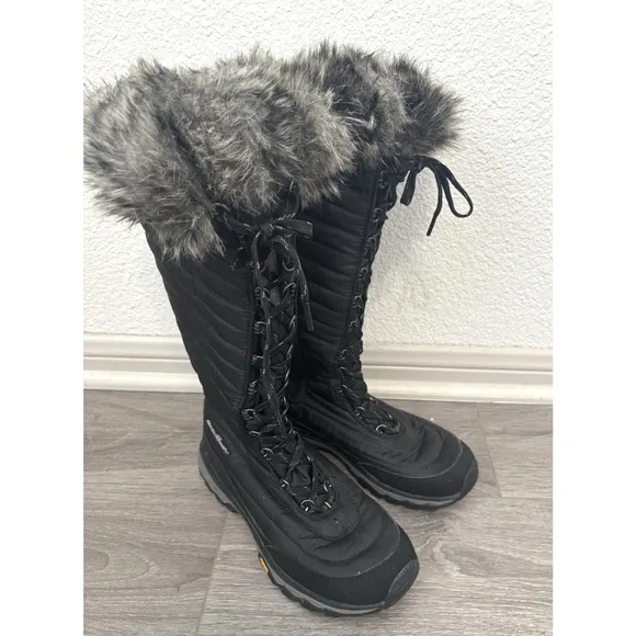 Eddie Bauer Boots Womens 8.5 Black Faux Fur Lace Up Thermafill Winter Snow Boots