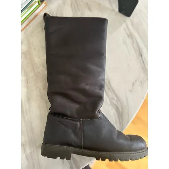 Eddie Bauer Dark Brown Leather &amp; Shearling Lined Calf Riding Boots