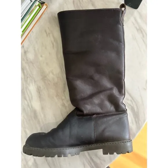 Eddie Bauer Dark Brown Leather &amp; Shearling Lined Calf Riding Boots