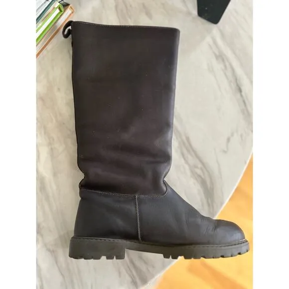 Eddie Bauer Dark Brown Leather &amp; Shearling Lined Calf Riding Boots