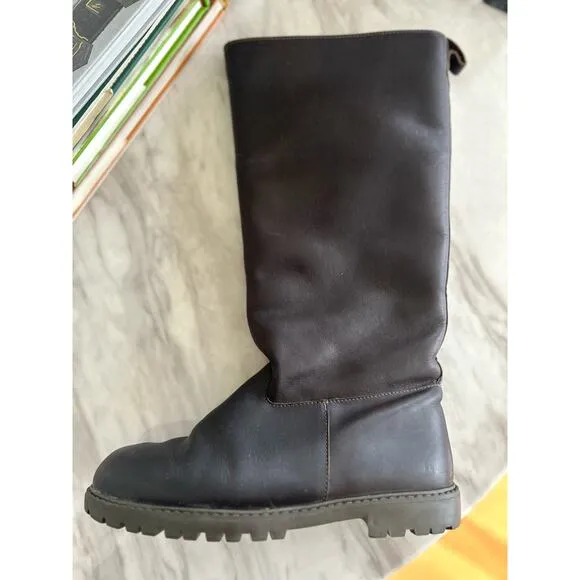 Eddie Bauer Dark Brown Leather &amp; Shearling Lined Calf Riding Boots