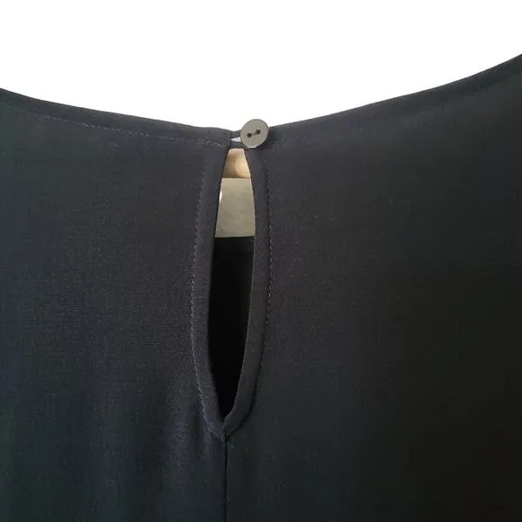 Eileen Fisher Black Asymmetrical Hem Short Sleeve Shift Midi Dress Womens M